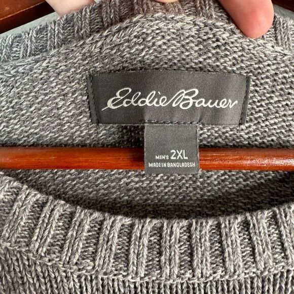 Eddie Bauer Gray Marled Knit Crewneck Sweater Men’s 2XL 100% Cotton Minimalist - Picture 4 of 9